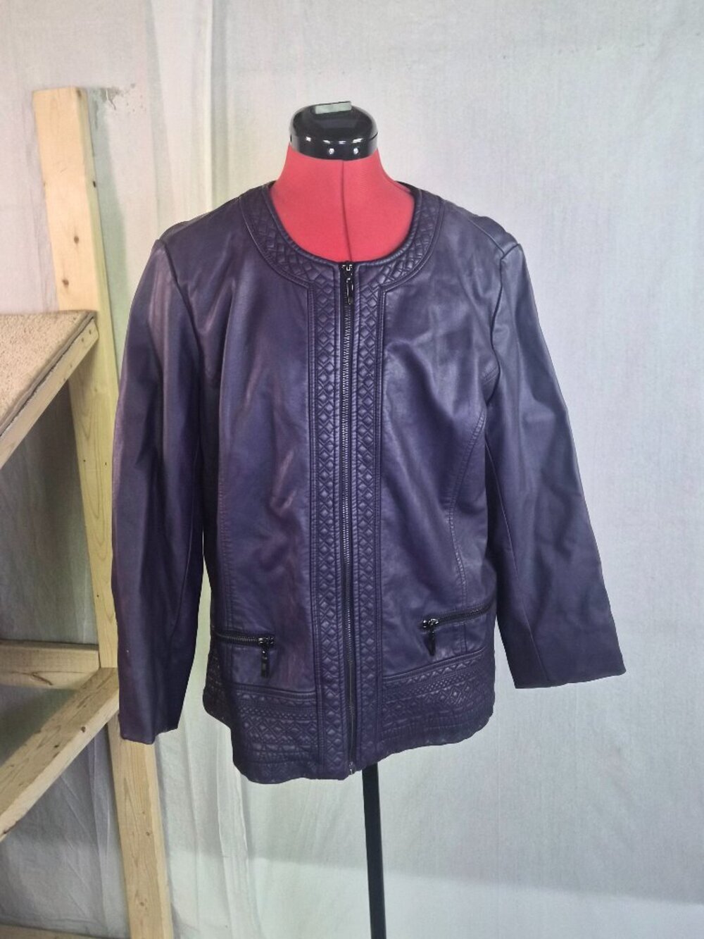 Christopher And Banks Jacket Size L Dark Purple Faux Vegan Leather Moto Biker